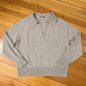 J. Crew Cashmere Polo Collar Pullover Lt. Heather Grey - SMALL